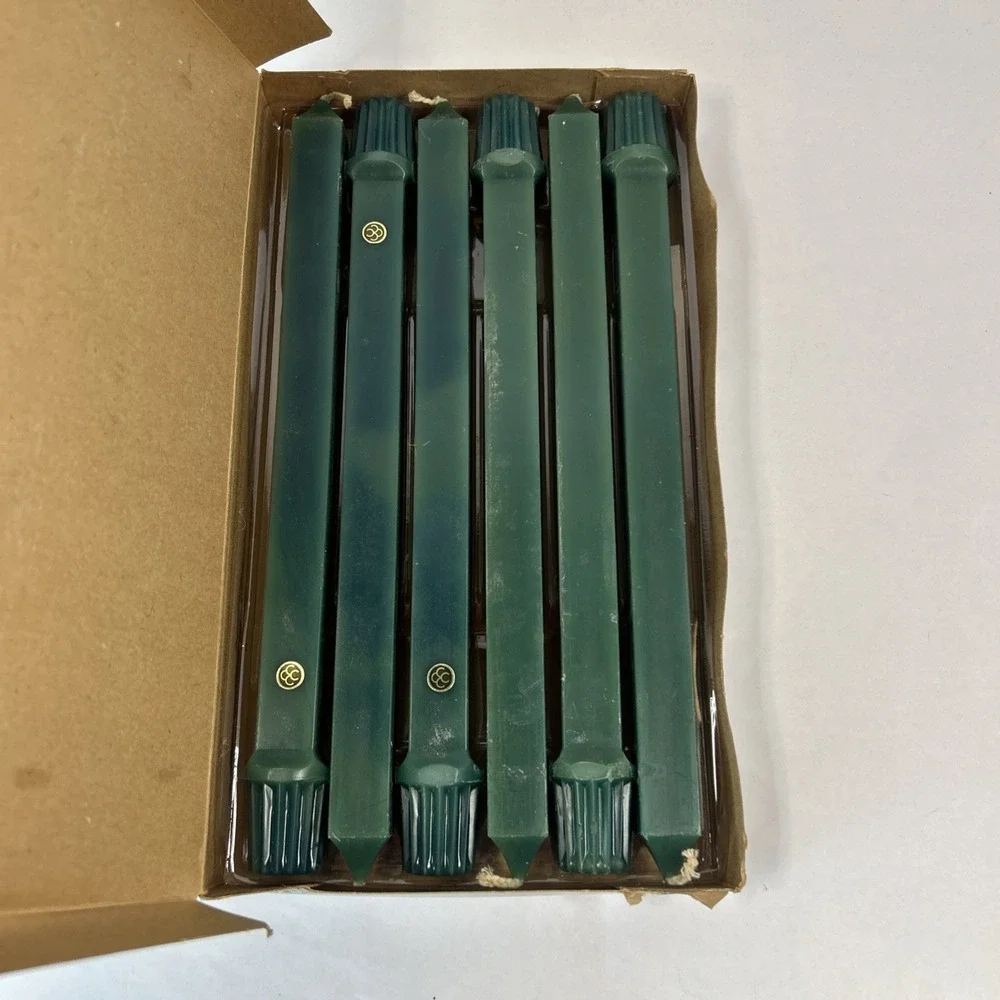 VTG PartyLite 10 Inch D4050 Evergreen Unscented Square Dinner Candles 6 Pack